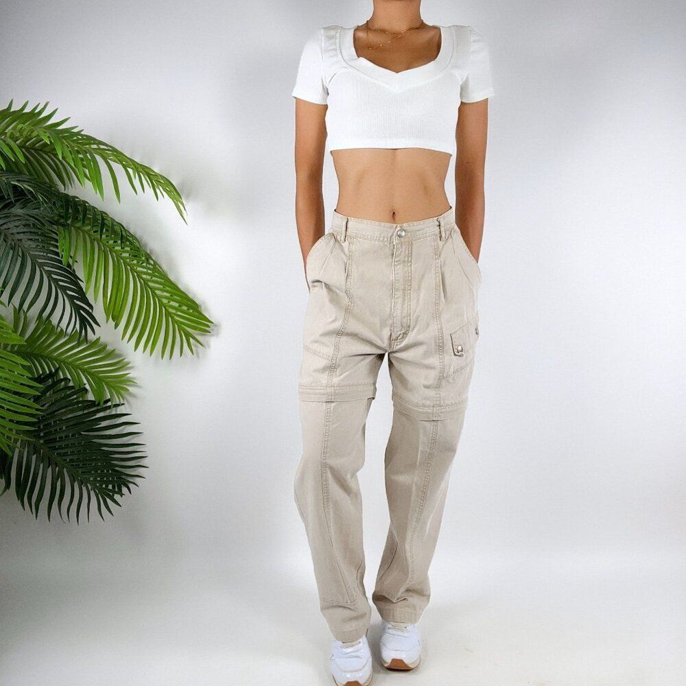 Vintage 90s Khaki Gorpcore Granola Girl Mid Rise Convertible Cargo Pants / 8